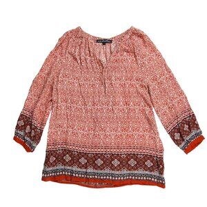 Ava Christine Women's Boho Print Long Sleeve Blouse S Red White